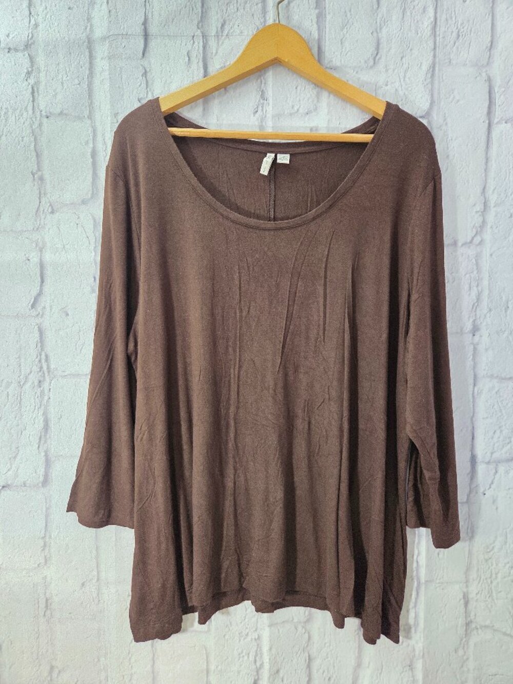 Chato 22/24W Chocolate Brown Round Neck Quarter Sleeve Jersey Knit Blouse
